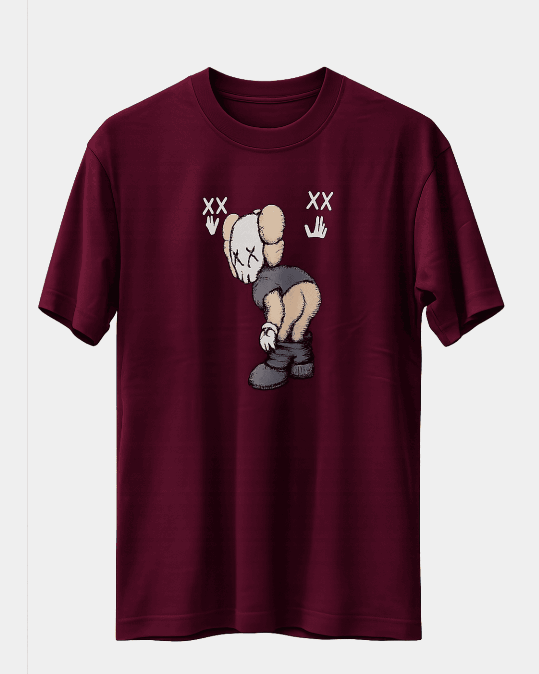 Burgundy Graphic Streetwear TShirt – KAWS Print Tee